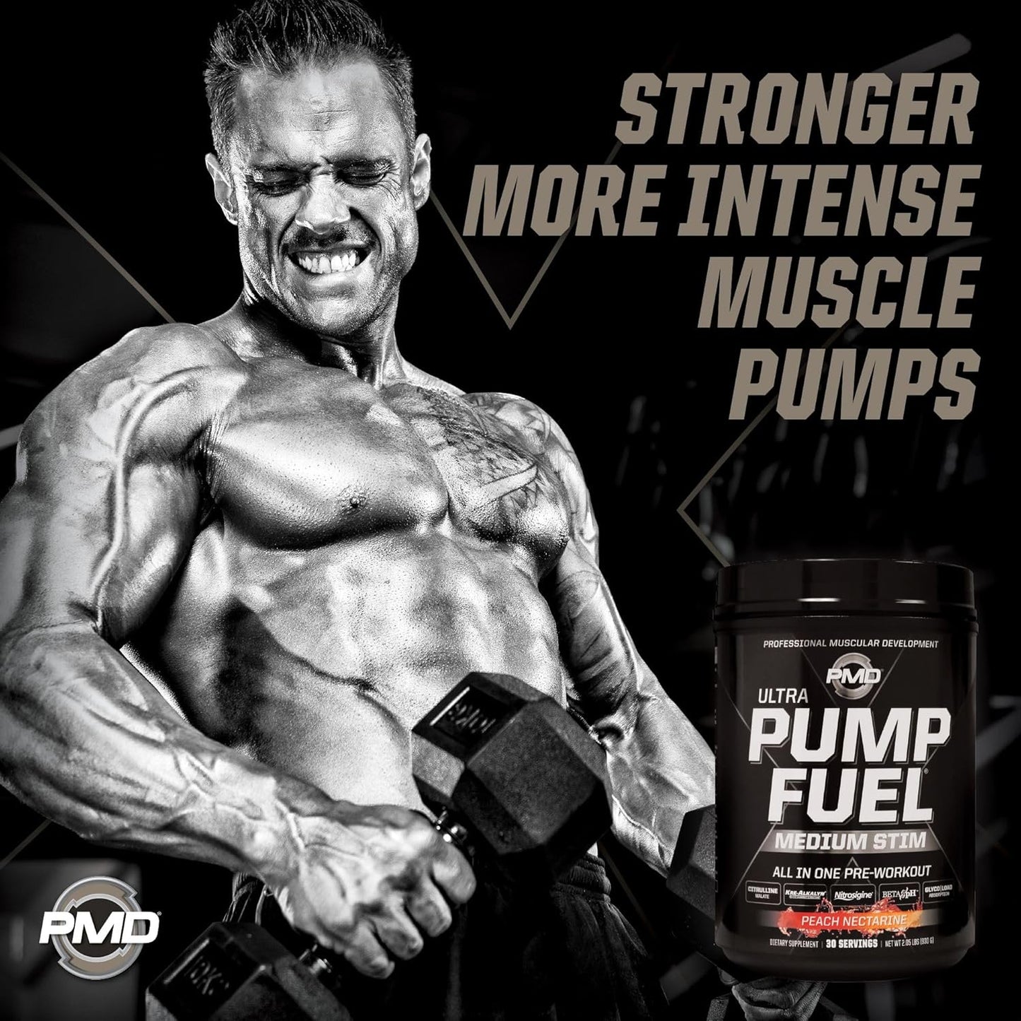 PMD Sports Ultra Pump Fuel Pre-Workout Drink Mix - Energy, Strength, Endurance, Recovery - Peach Nectarine Flavor - 30 Servings