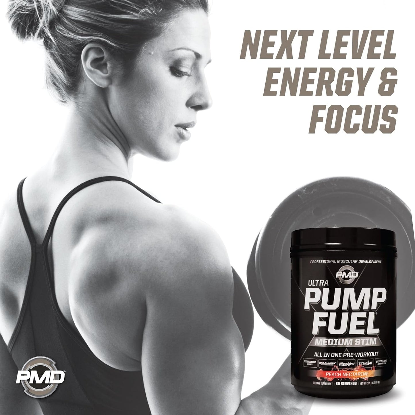 PMD Sports Ultra Pump Fuel Pre-Workout Drink Mix - Energy, Strength, Endurance, Recovery - Peach Nectarine Flavor - 30 Servings