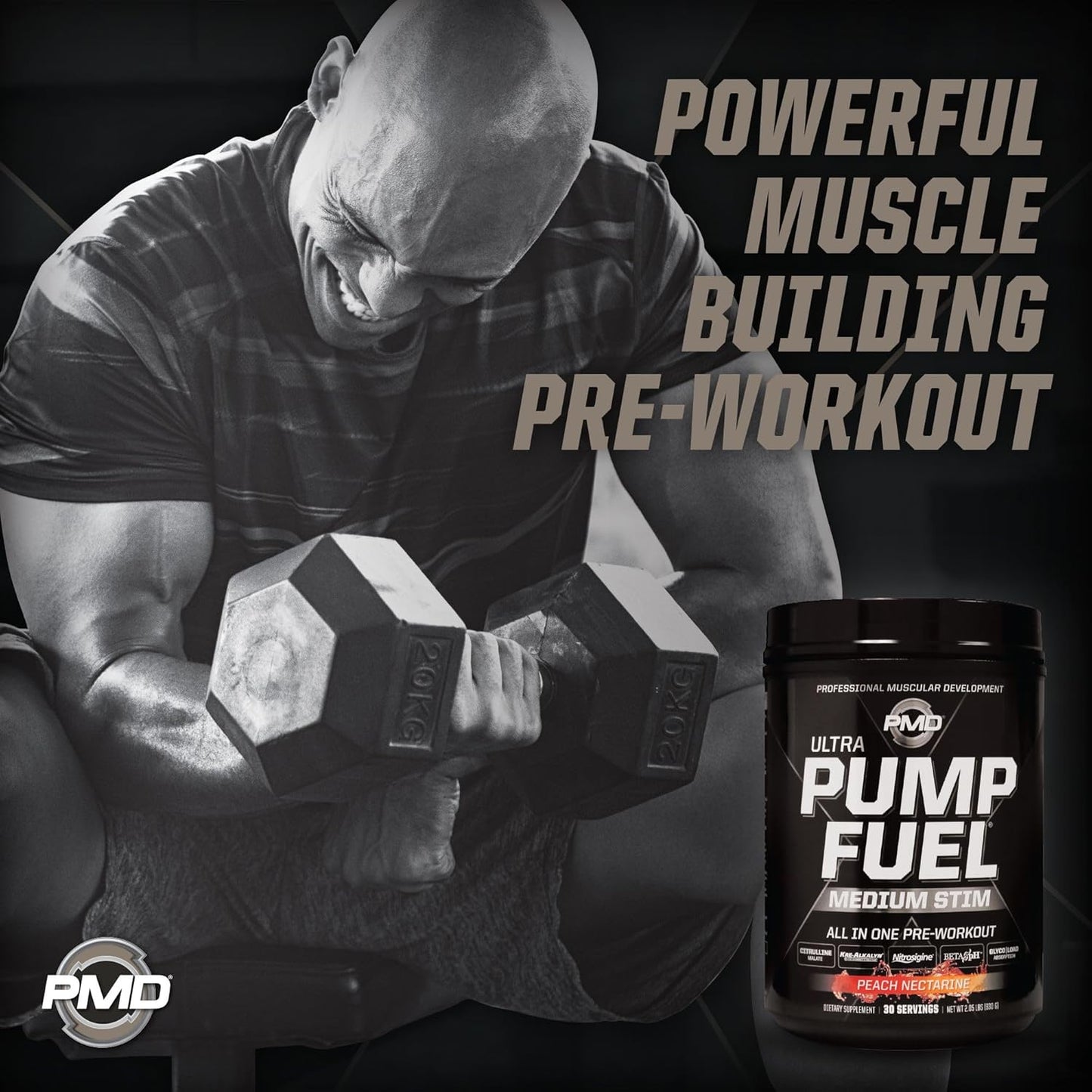 PMD Sports Ultra Pump Fuel Pre-Workout Drink Mix - Energy, Strength, Endurance, Recovery - Peach Nectarine Flavor - 30 Servings
