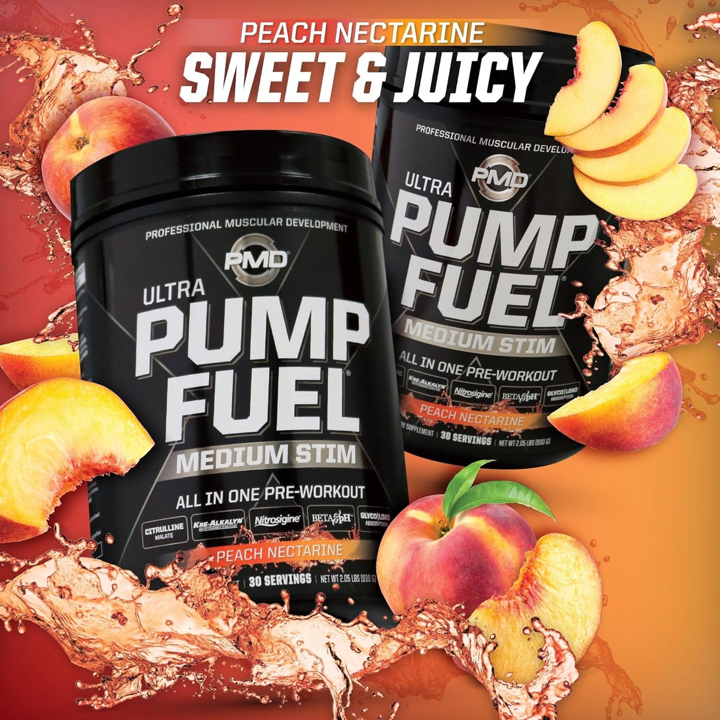 PMD Sports Ultra Pump Fuel Pre-Workout Drink Mix - Energy, Strength, Endurance, Recovery - Peach Nectarine Flavor - 30 Servings