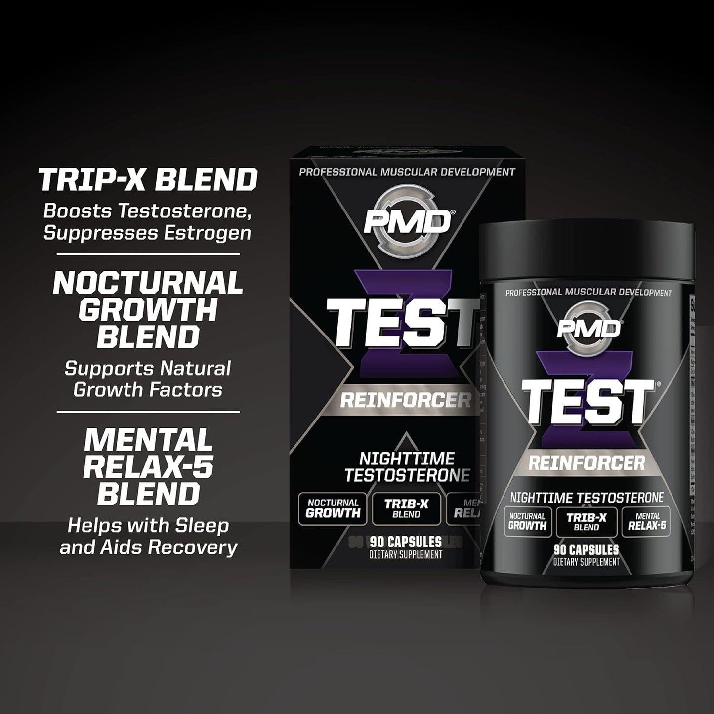 PMD Sports Z-Test Nighttime Testosterone Support Capsules - Sleep Aid for Muscle Recovery and Growth - Anabolic Relaxation Formula - 90 Count