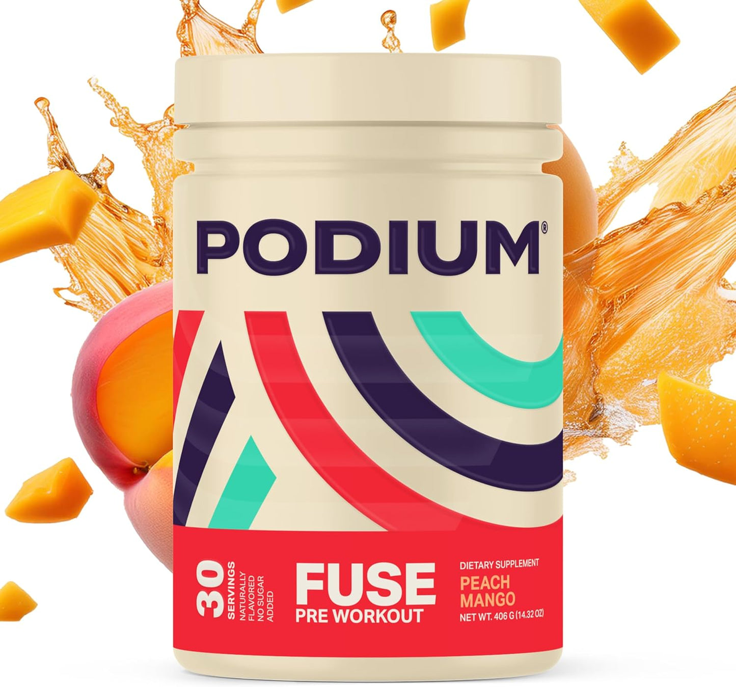 Podium Nutrition Peach Mango Pre Workout Powder - 30 Servings with Beta Alanine and Caffeine for Energy - Gluten, Soy, and Dairy Free