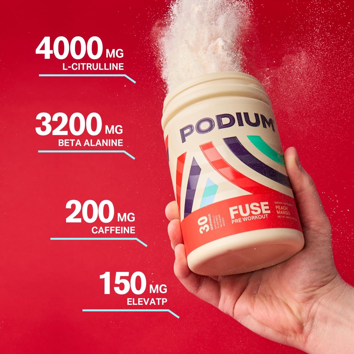 Podium Nutrition Peach Mango Pre Workout Powder - 30 Servings with Beta Alanine and Caffeine for Energy - Gluten, Soy, and Dairy Free