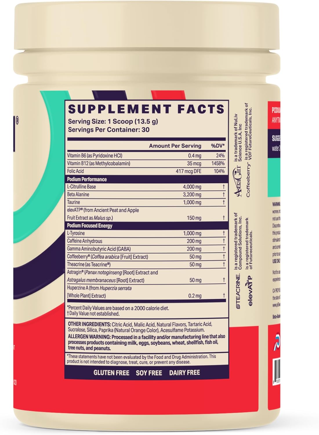 Podium Nutrition Peach Mango Pre Workout Powder - 30 Servings with Beta Alanine and Caffeine for Energy - Gluten, Soy, and Dairy Free