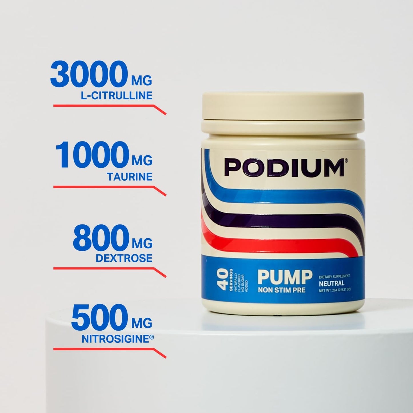 Podium Nutrition Pump Stimulant-Free Pre-Workout - 40 Servings, Neutral Flavor