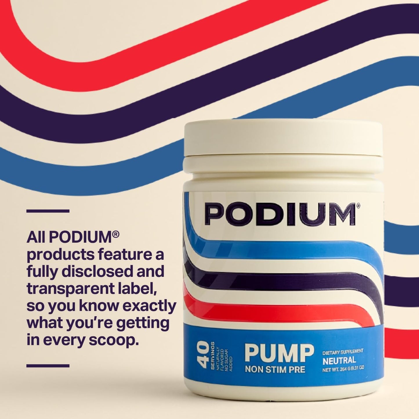 Podium Nutrition Pump Stimulant-Free Pre-Workout - 40 Servings, Neutral Flavor