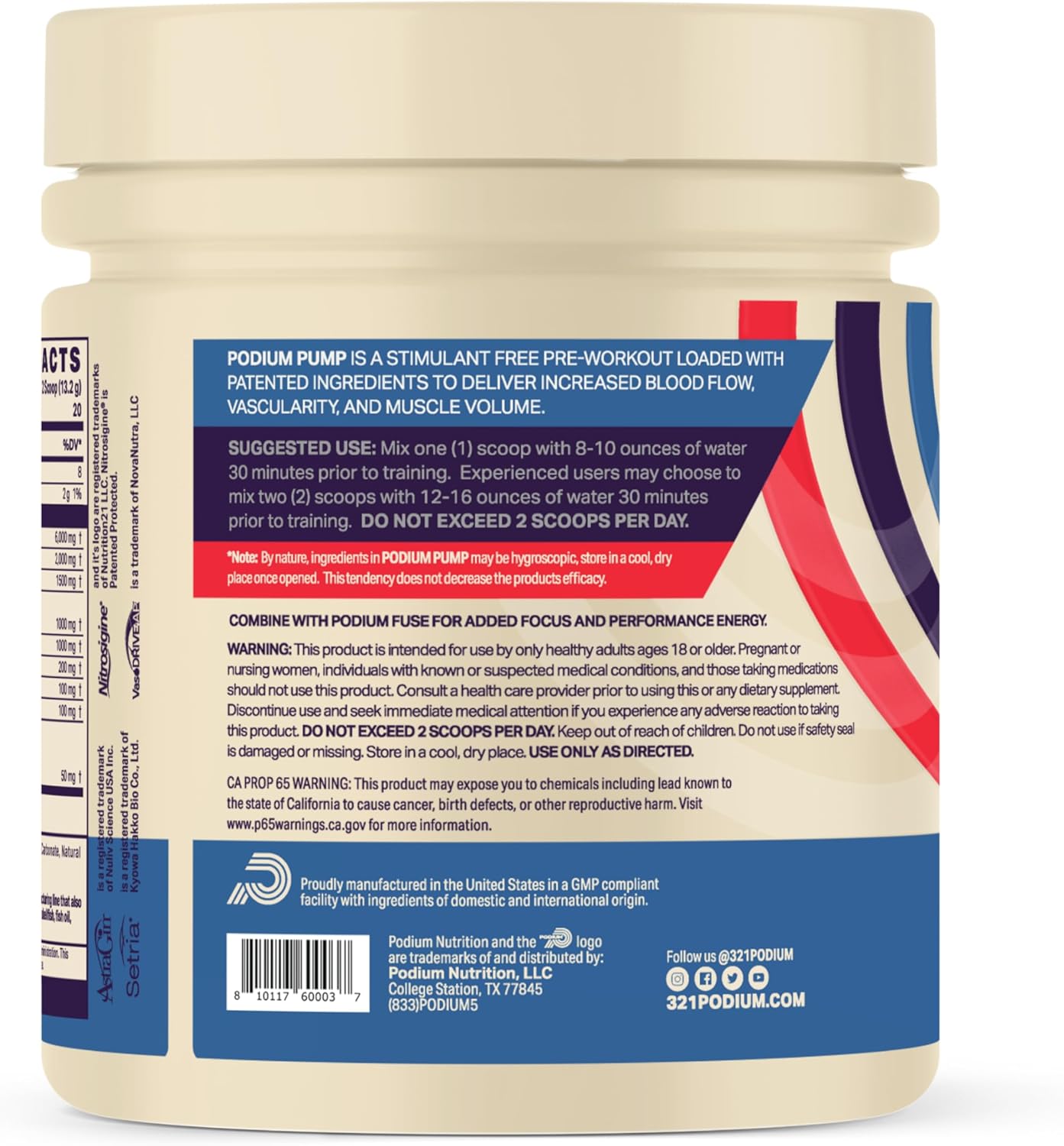 Podium Nutrition Pump Stimulant-Free Pre-Workout - 40 Servings, Neutral Flavor