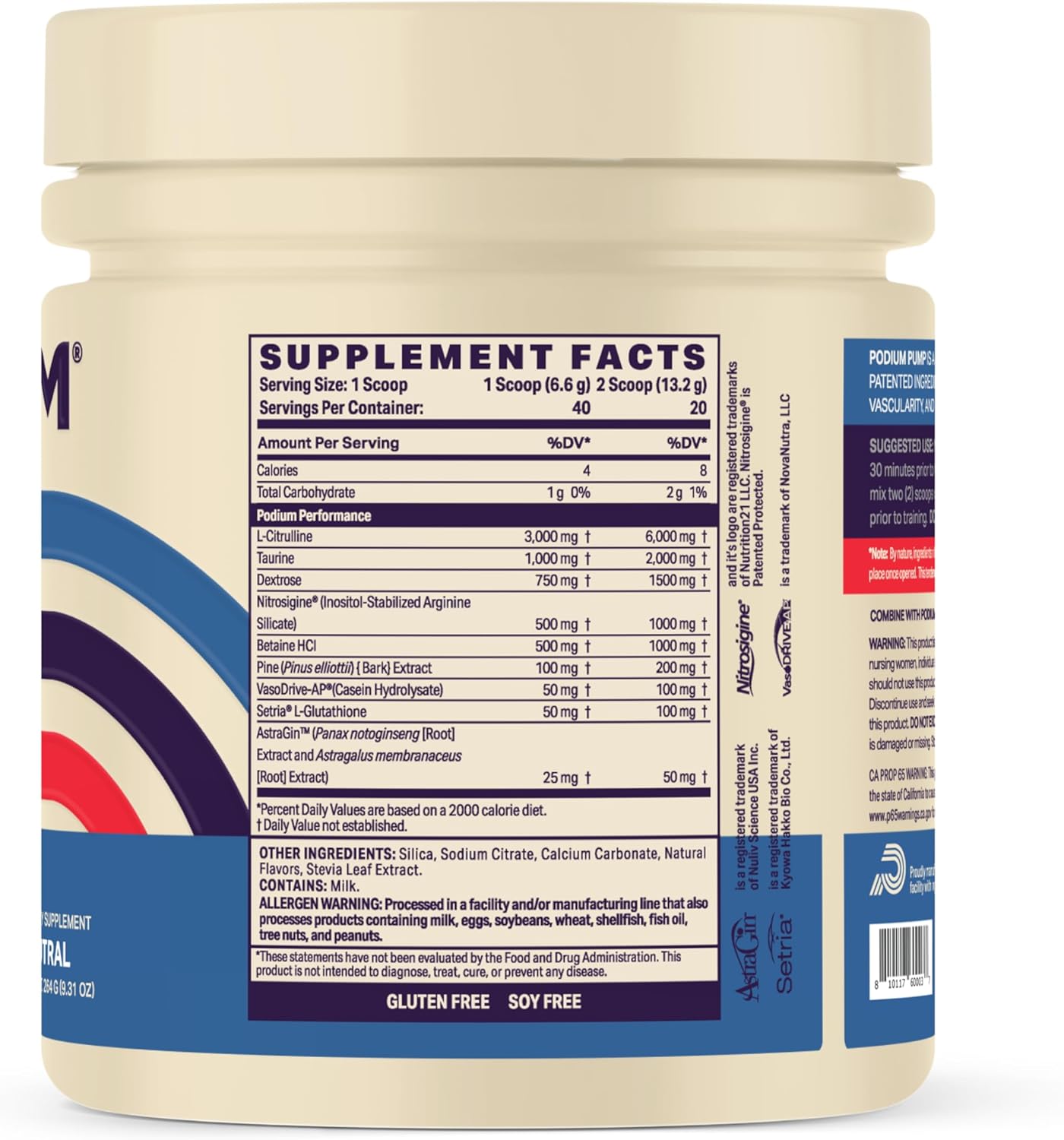 Podium Nutrition Pump Stimulant-Free Pre-Workout - 40 Servings, Neutral Flavor