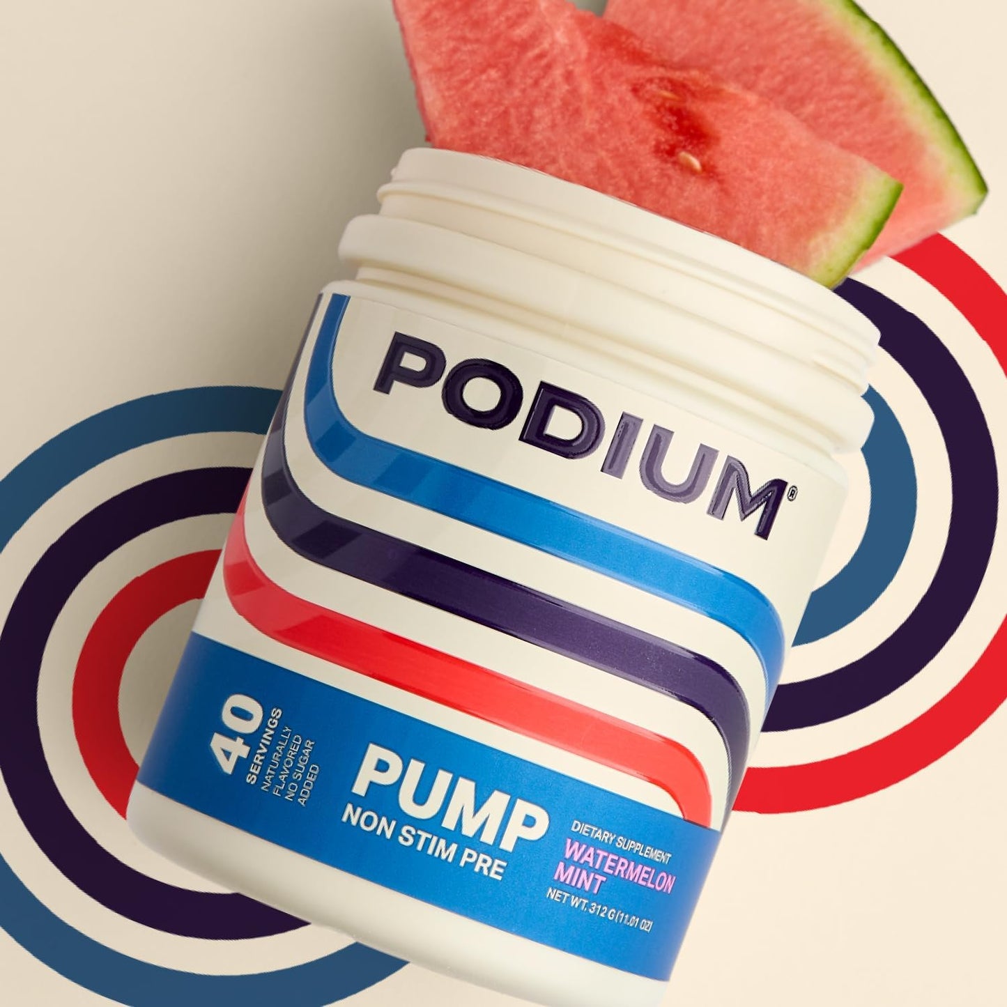 Podium Nutrition Pump Stimulant-Free Pre-Workout Supplement - 40 Servings Watermelon Mint Flavor