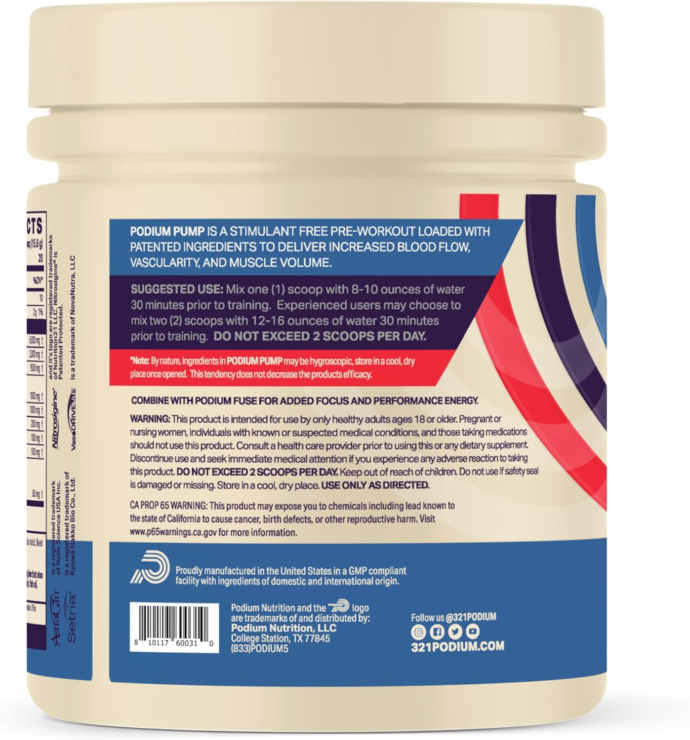 Podium Nutrition Pump Stimulant-Free Pre-Workout Supplement - 40 Servings Watermelon Mint Flavor