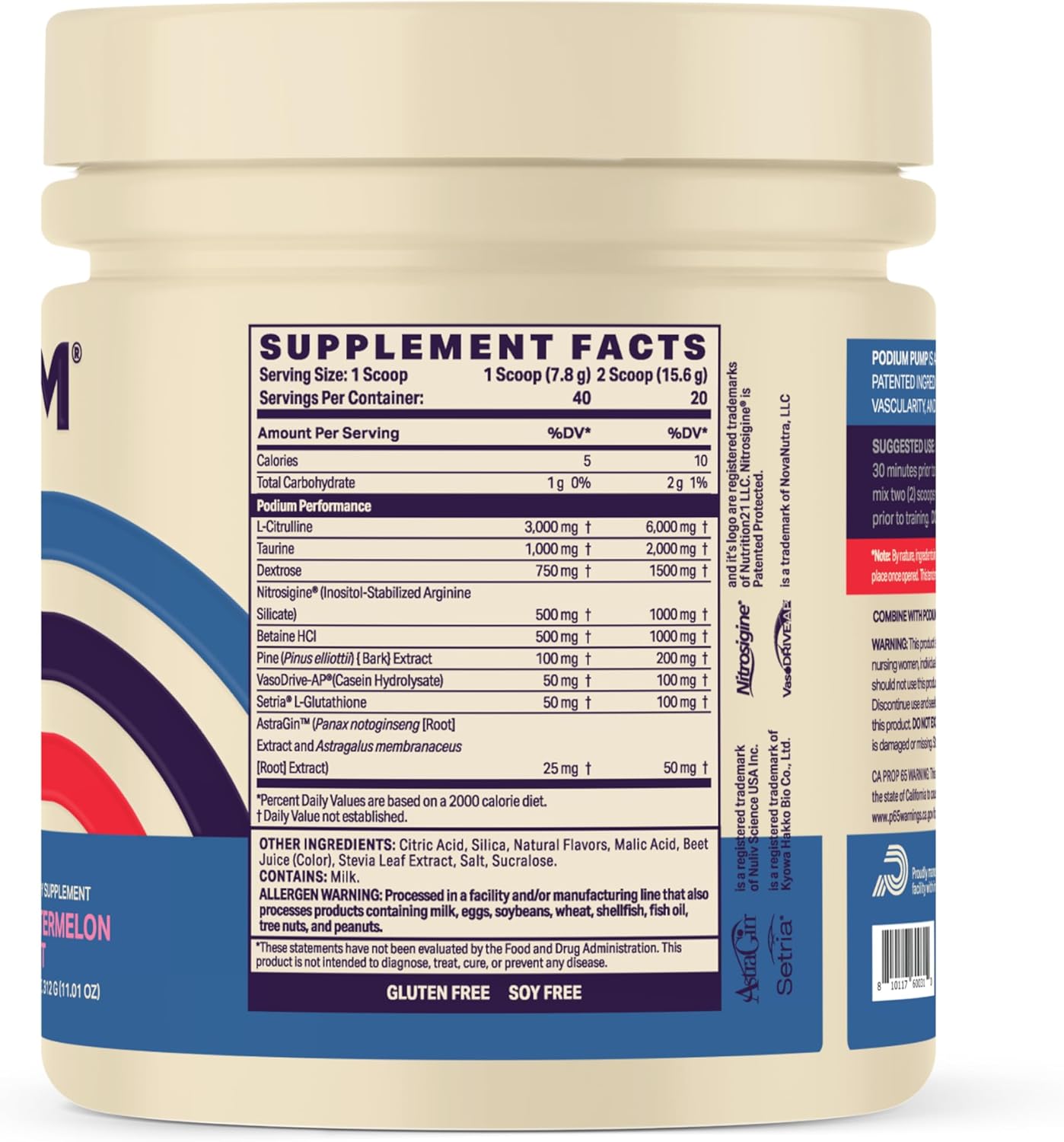 Podium Nutrition Pump Stimulant-Free Pre-Workout Supplement - 40 Servings Watermelon Mint Flavor