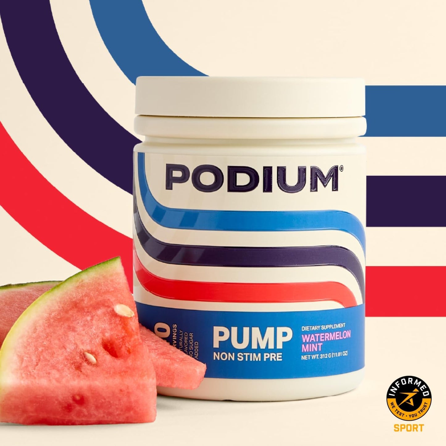 Podium Nutrition Pump Stimulant-Free Pre-Workout Supplement - 40 Servings Watermelon Mint Flavor