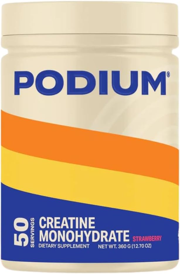 Podium Nutrition Solos Creatine Monohydrate Supplement - 50 Servings, Strawberry Flavor for Enhanced Athletic Performance