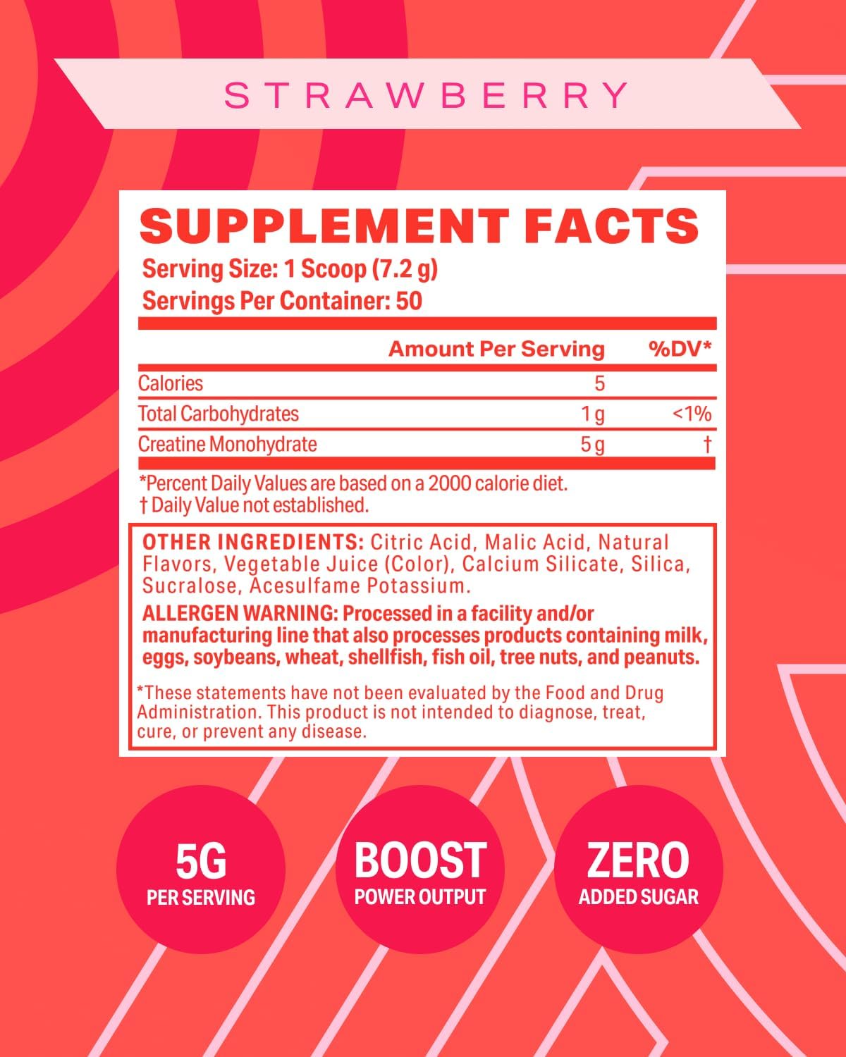 Podium Nutrition Solos Creatine Monohydrate Supplement - 50 Servings, Strawberry Flavor for Enhanced Athletic Performance