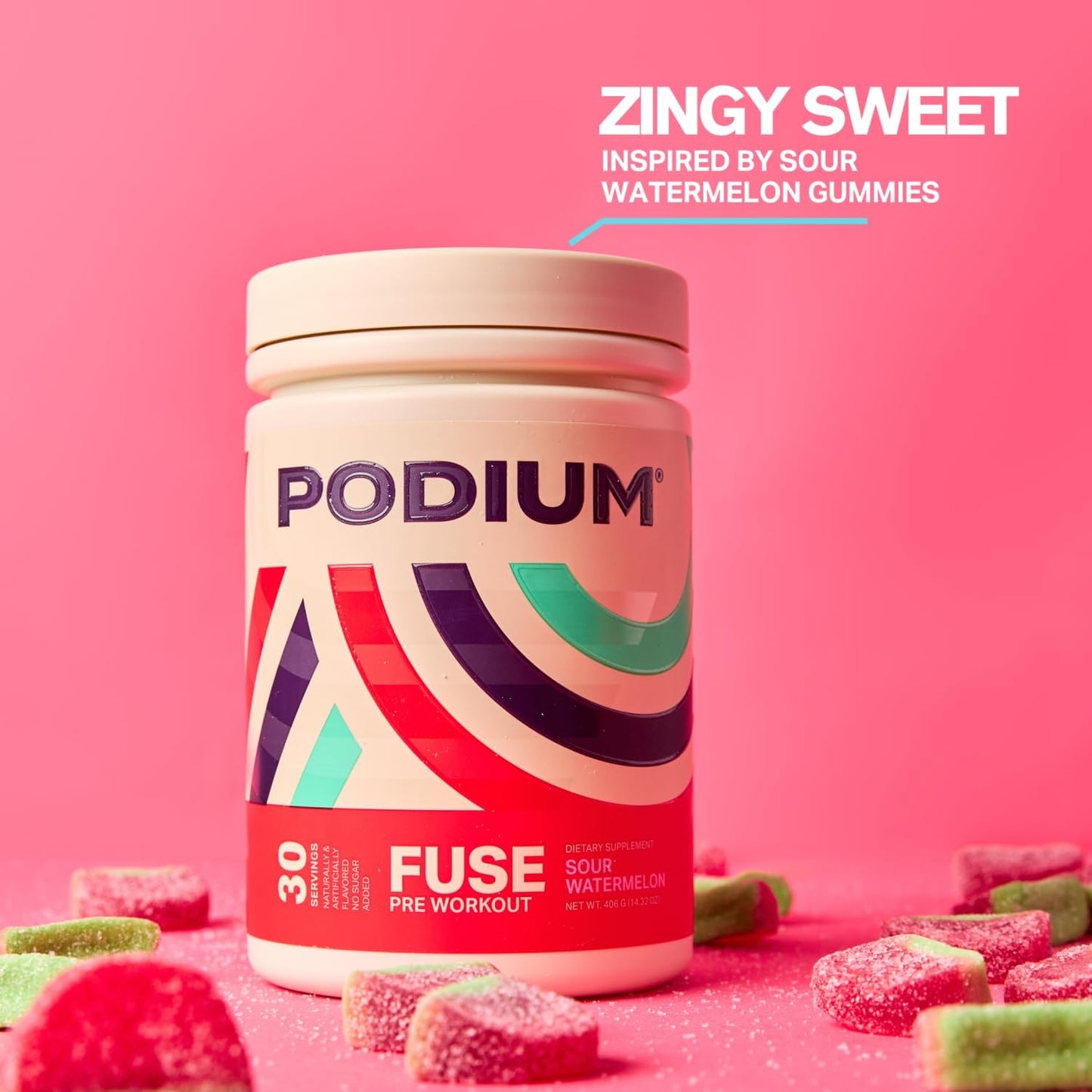Podium Nutrition Sour Watermelon Pre Workout Powder - 30 Servings, Beta Alanine & Caffeine, Gluten/Soy/Dairy Free