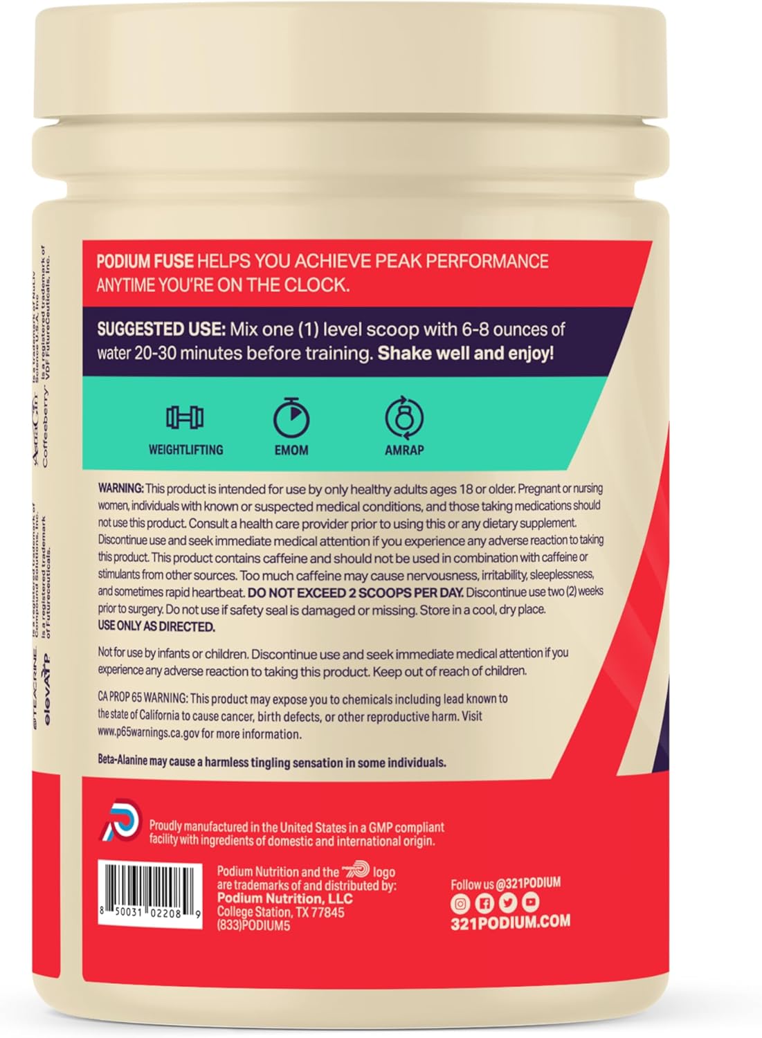 Podium Nutrition Sour Watermelon Pre Workout Powder - 30 Servings, Beta Alanine & Caffeine, Gluten/Soy/Dairy Free