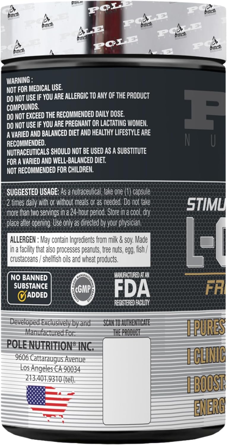 Pole Nutrition L-Carnitine 500mg Veg Capsules for Athletic Performance and Recovery, 60 Servings