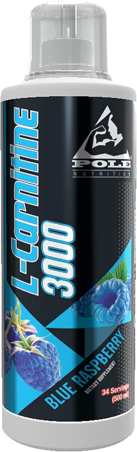 Pole Nutrition L-Carnitine Liquid Supplement 3000 - Blue Raspberry Flavor - 500ml Bottle with 34 Servings