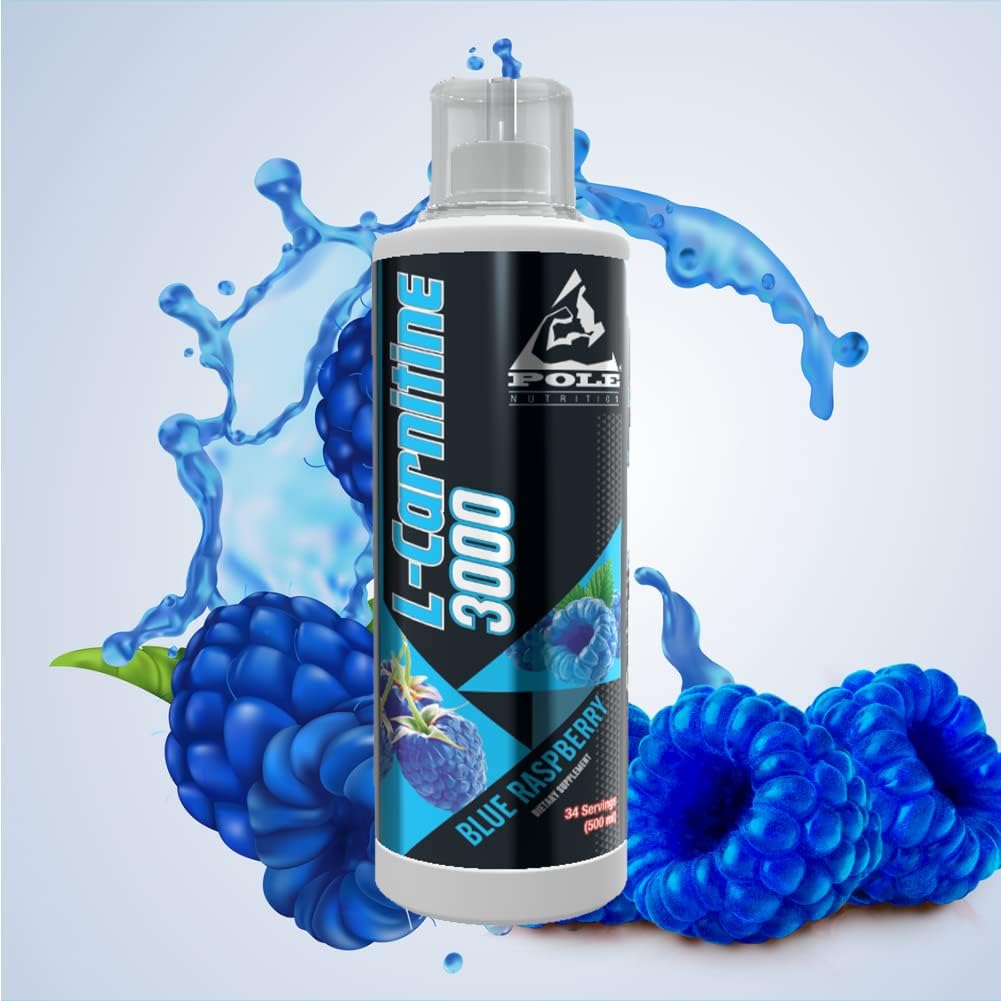 Pole Nutrition L-Carnitine Liquid Supplement 3000 - Blue Raspberry Flavor - 500ml Bottle with 34 Servings