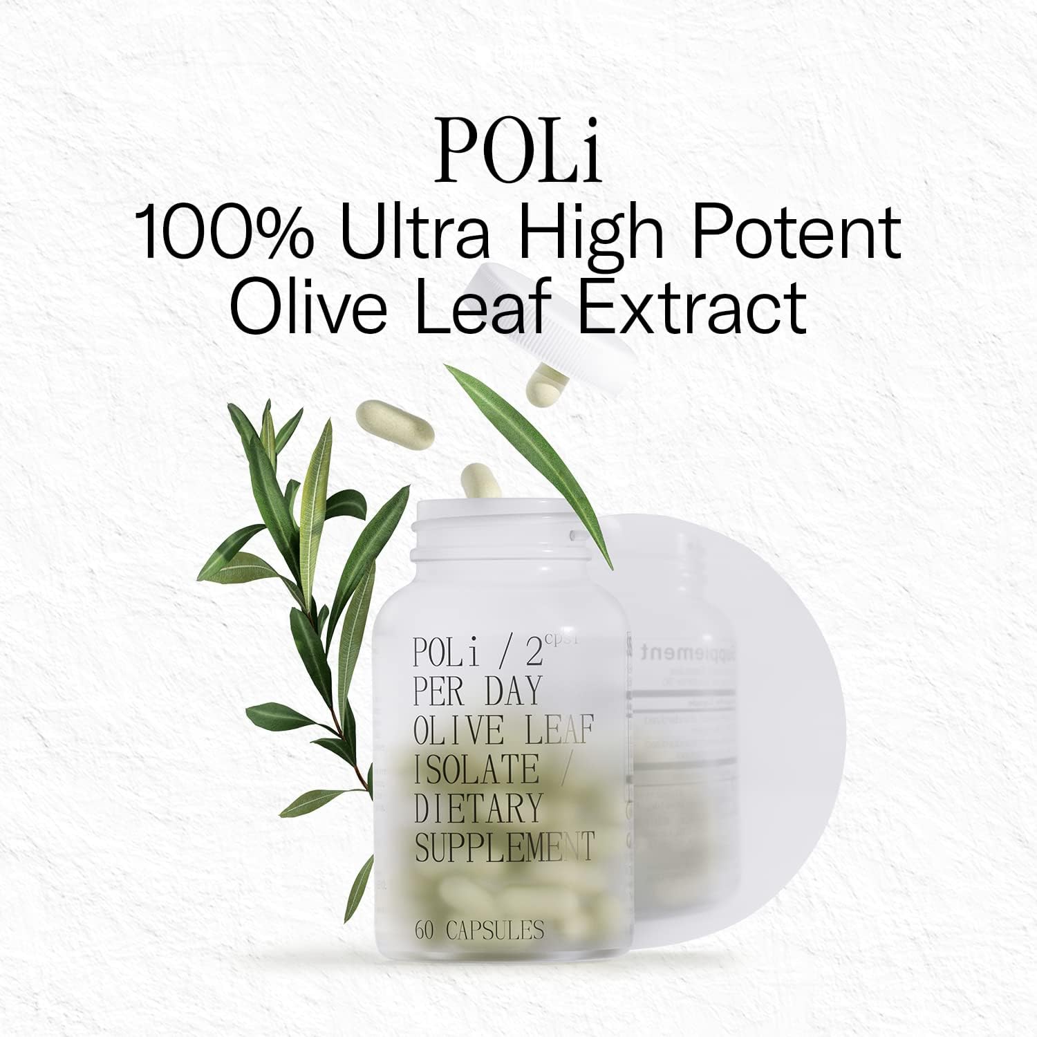 Poli Forever Young Olive Leaf Extract Dietary Supplement - Immune Support - 10mg Hydroxytyrosol, 100mg Oleuropein - 60 Vegan Capsules