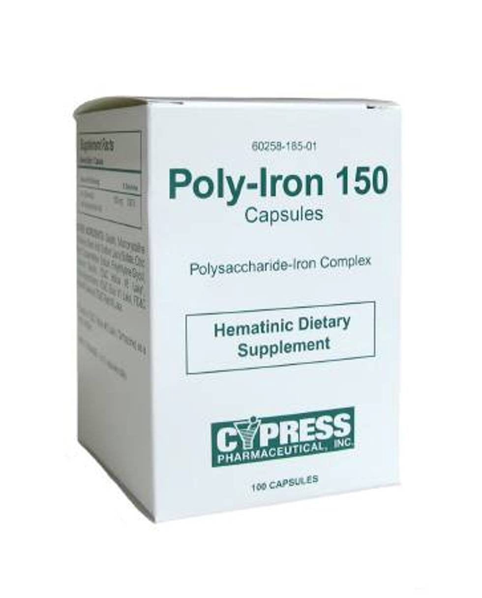 Poly Iron Capsules 150 mg - Dietary Supplement for Iron Deficiency - 200 Capsules by Cypress Pharmaceutical
