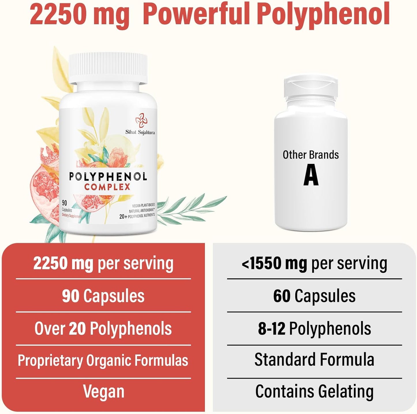 Polyphenol Superfood Supplement with 67,500 MG - Antioxidant Powerhouse for Age Defense, Quercetin, Resveratrol, Green Tea, Plant-Based Energy & Immune Support - 90 Capsules