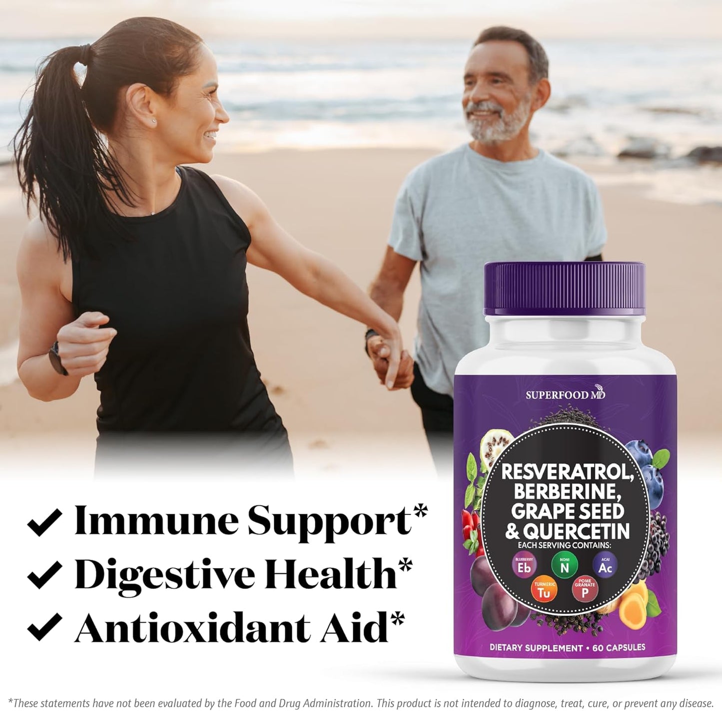 Polyphenol Superfood Supplement with Resveratrol, Berberine, and Grape Seed Extract - 180 Capsules - Made in the USA