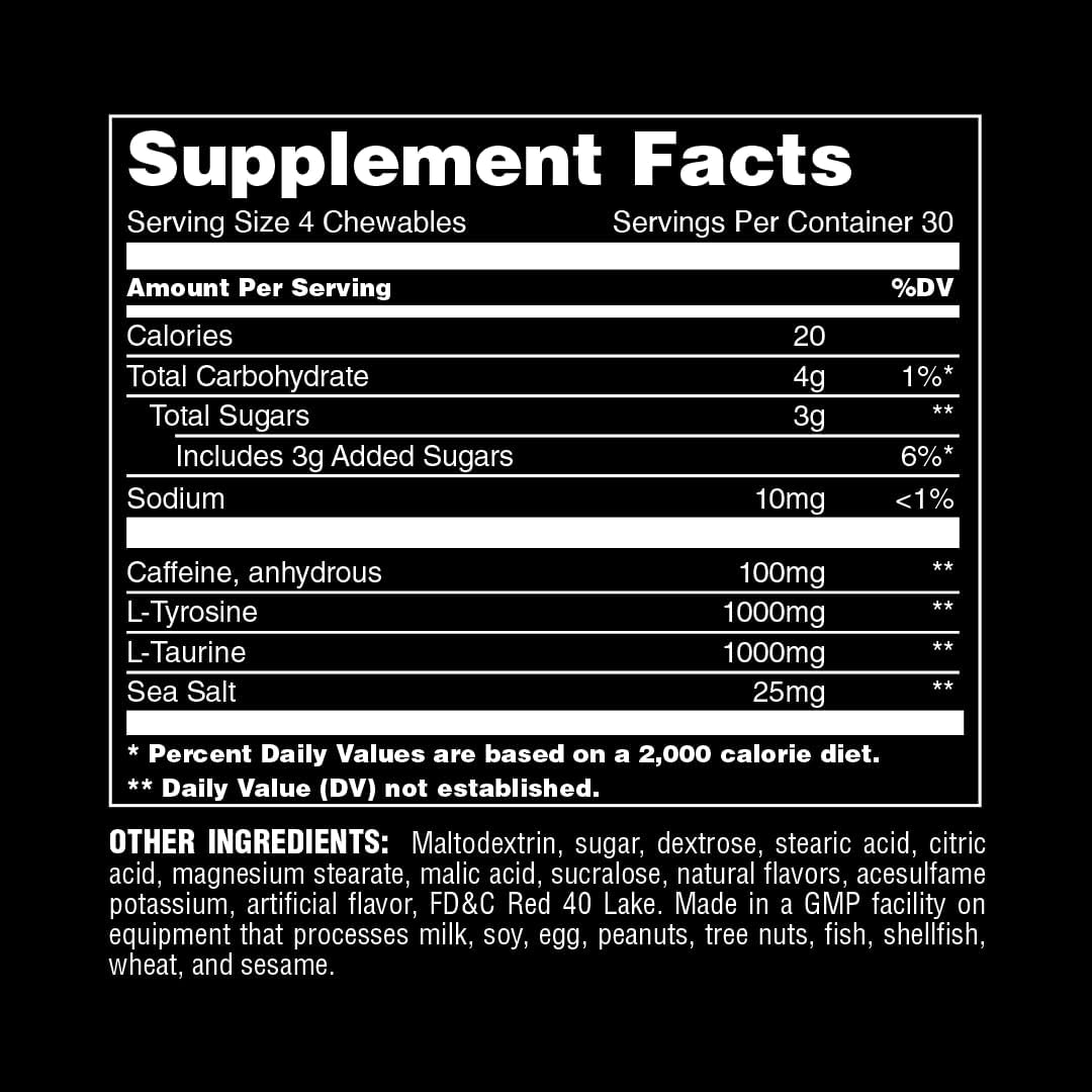Pom-Berry Animal Energy Chews with Caffeine and Nootropics for Focus and Pre Workout - Convenient and Delicious Format