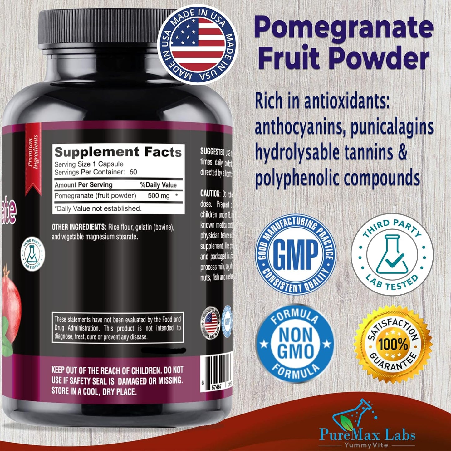 Pomegranate Antioxidant Superfood Capsules - 500mg - 60 Count - YUMMYVITE