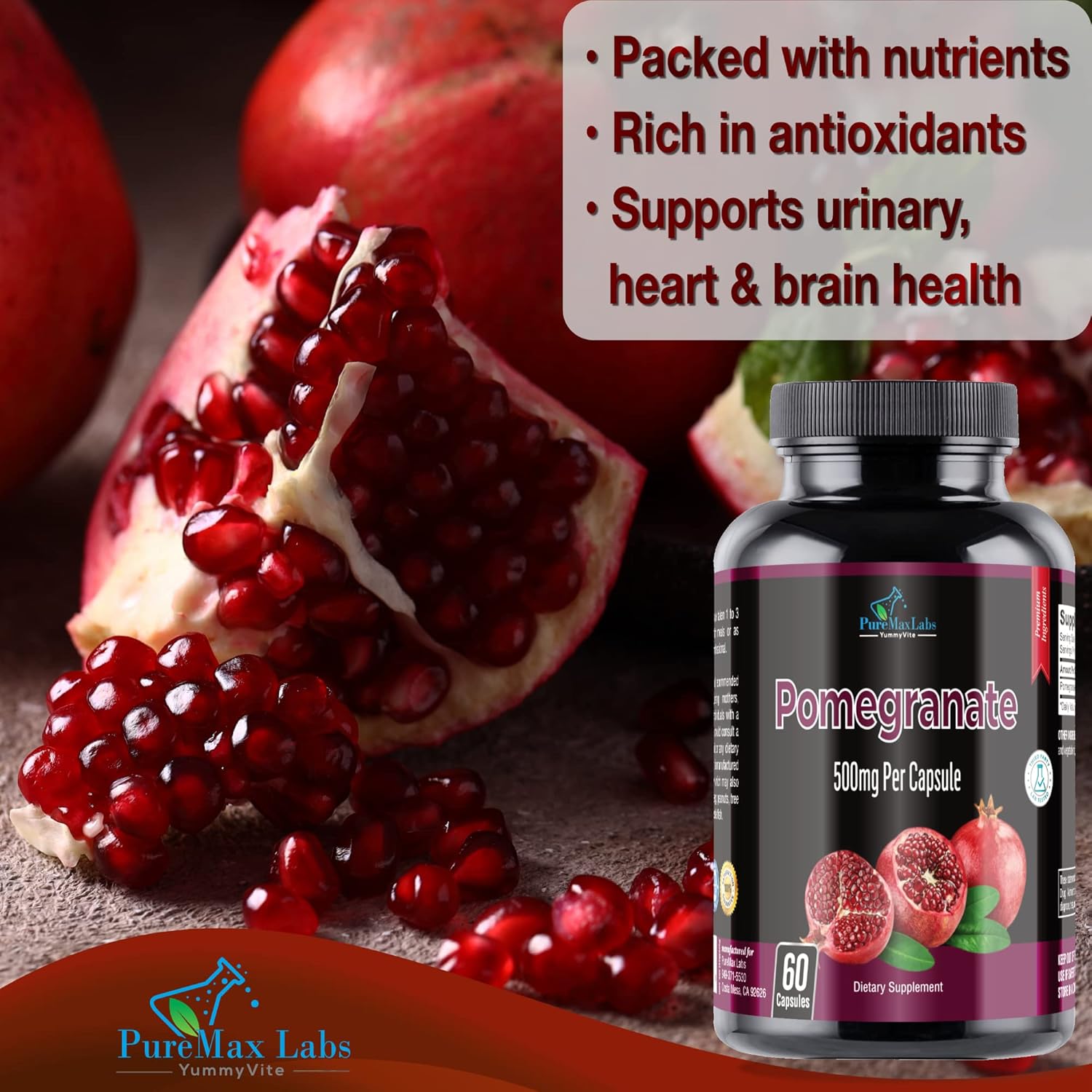 Pomegranate Antioxidant Superfood Capsules - 500mg - 60 Count - YUMMYVITE