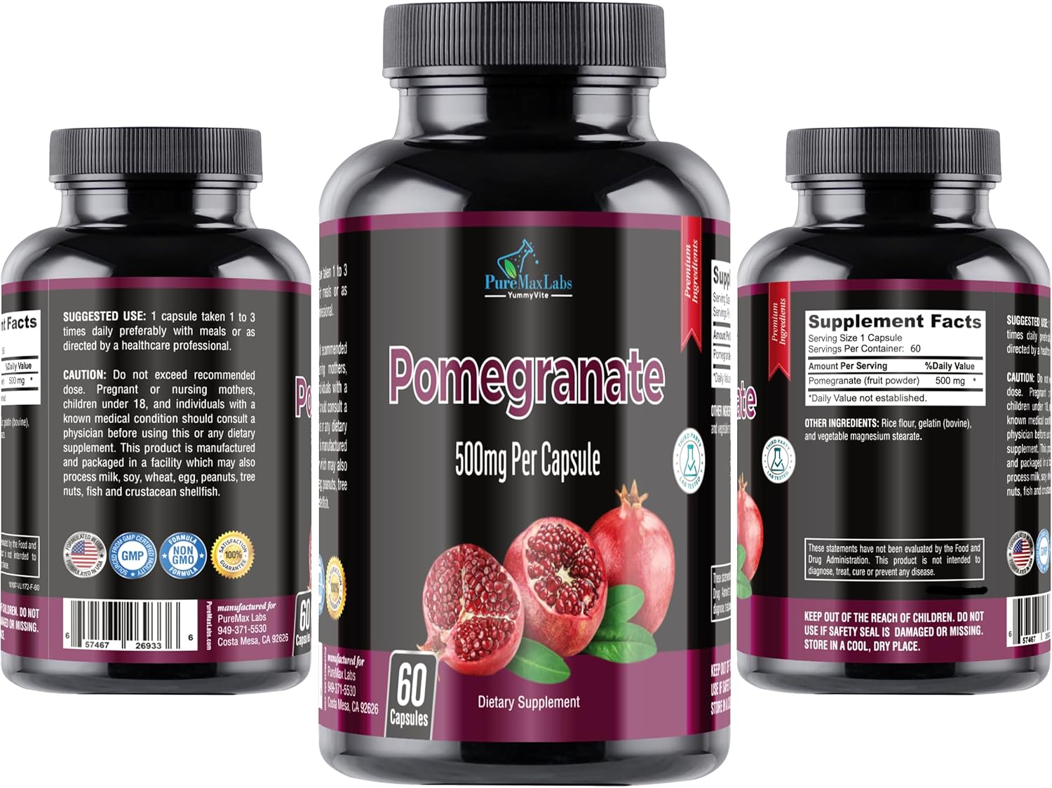 Pomegranate Antioxidant Superfood Capsules - 500mg - 60 Count - YUMMYVITE