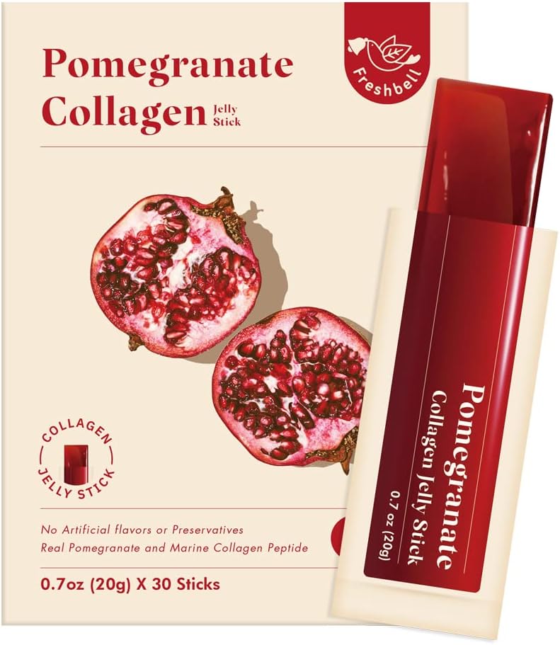 Pomegranate Collagen Jelly Sticks with Marine Collagen Peptide - 100% Real Spain Pomegranate - No Artificial Flavors - No Preservatives - 30 Sticks, 20g Each - Easy-to-Absorb Formula