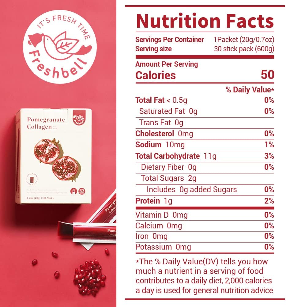 Pomegranate Collagen Jelly Sticks with Marine Collagen Peptide - 100% Real Spain Pomegranate - No Artificial Flavors - No Preservatives - 30 Sticks, 20g Each - Easy-to-Absorb Formula