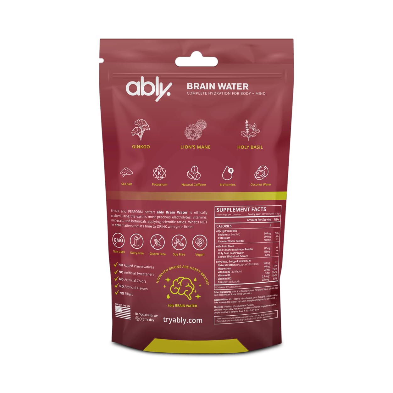 Pomegranate Lime Ably Brain Water: Boost Your Mind and Body with Natural Ingredients