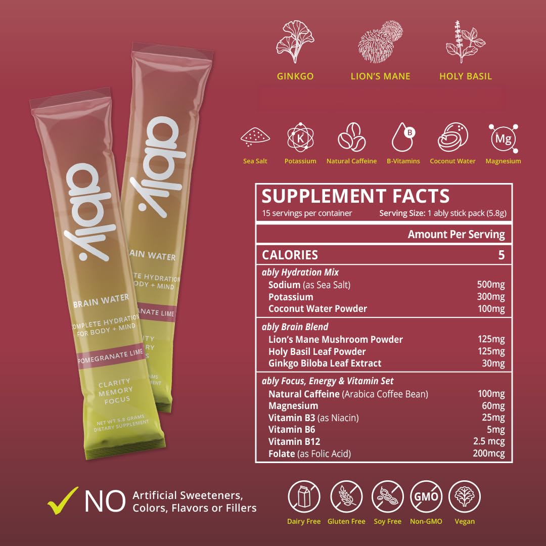 Pomegranate Lime Ably Brain Water: Boost Your Mind and Body with Natural Ingredients