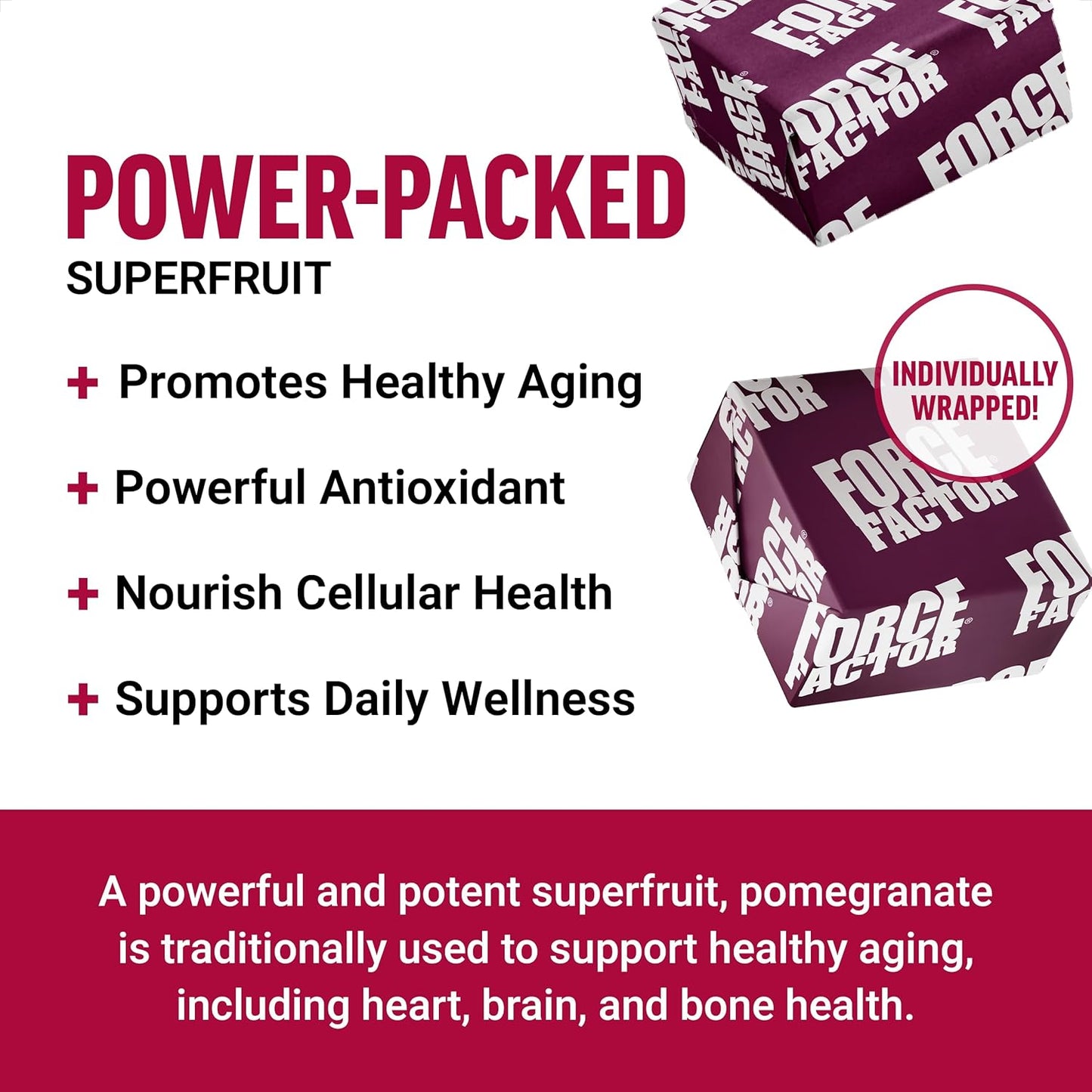 Pomegranate Soft Chews with Superfood Antioxidants for Healthy Aging, Heart, Bone, and Brain Health - 30 Chews, Non-GMO, Gluten-Free, Vegan