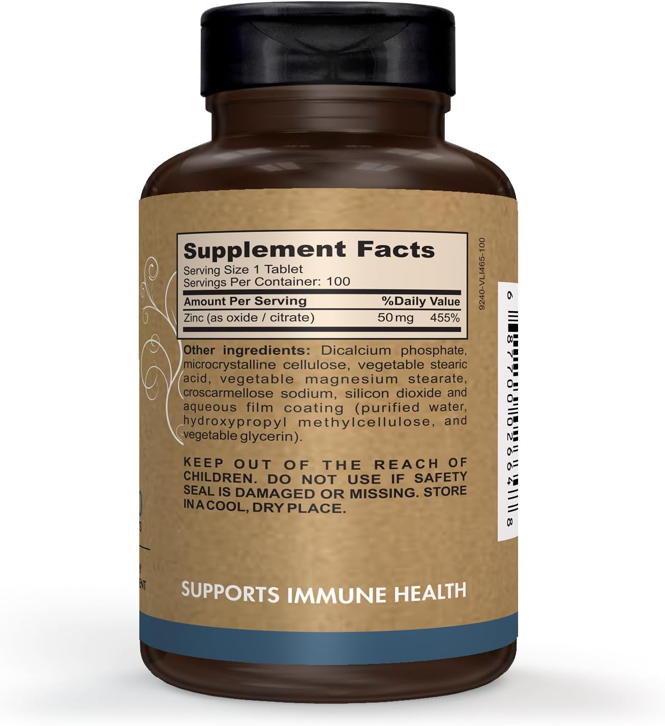 Pomona Wellness 50mg Zinc Supplements for Adults - Skin & Immune Support, Antioxidant, Vegan, Non-GMO - 100 Tablets, Easy to Swallow