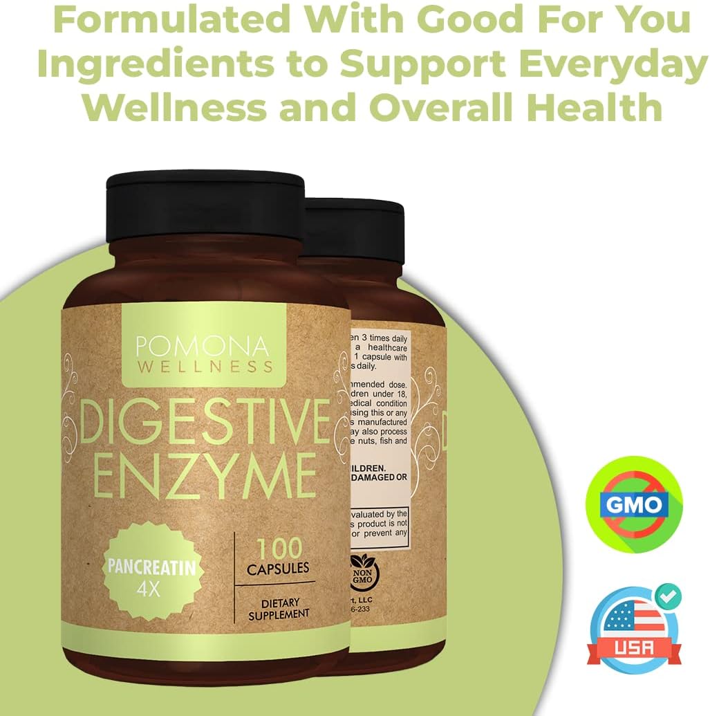 Pomona Wellness Digestive Enzyme Probiotic Supplement, 325mg, Supports Healthy Digestion and Gut Health, Non-GMO, 100 Count - Reduce Gas and Bloating