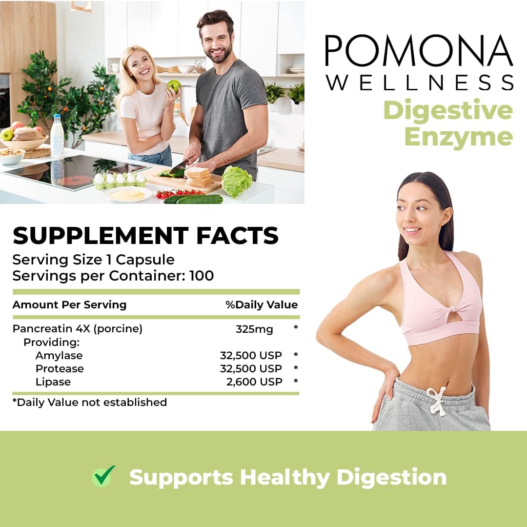 Pomona Wellness Digestive Enzyme Probiotic Supplement, 325mg, Supports Healthy Digestion and Gut Health, Non-GMO, 100 Count - Reduce Gas and Bloating