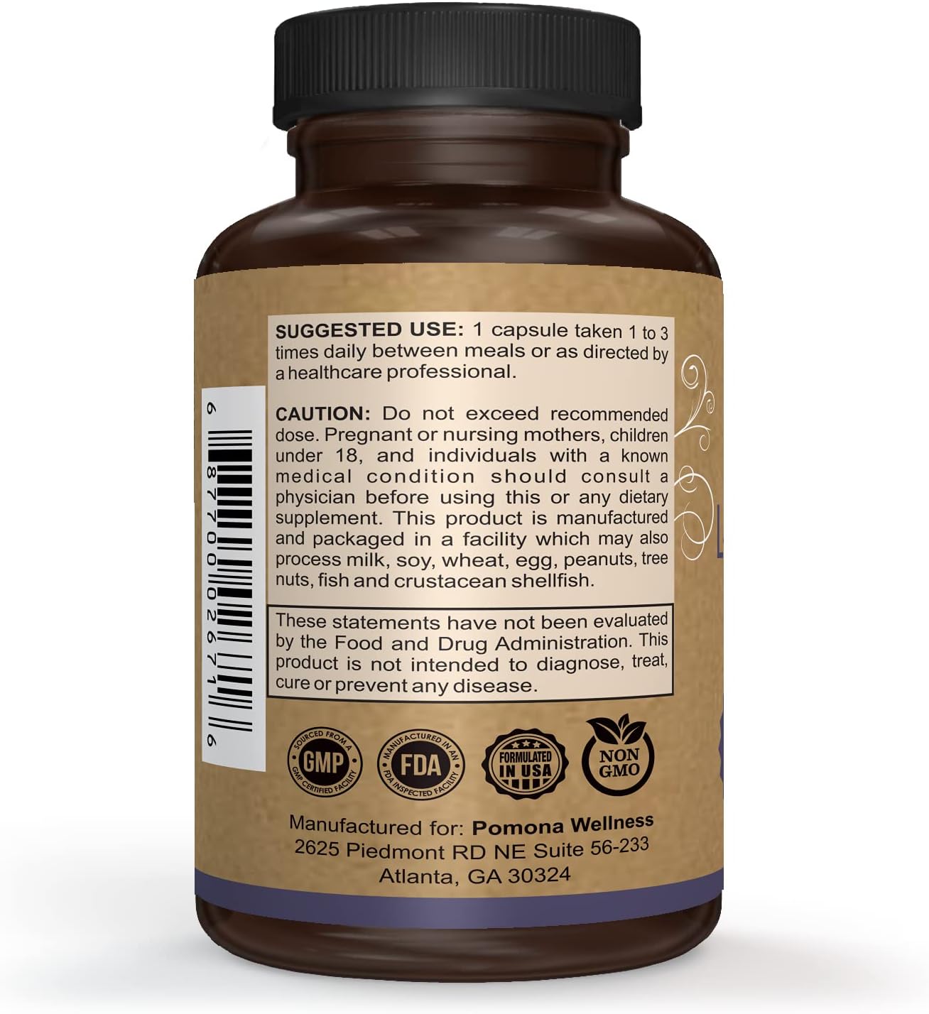Pomona Wellness L-Carnitine Capsules - 500mg Per Serving, Non-GMO, Supports Metabolism, Cognitive & Cardiovascular Health