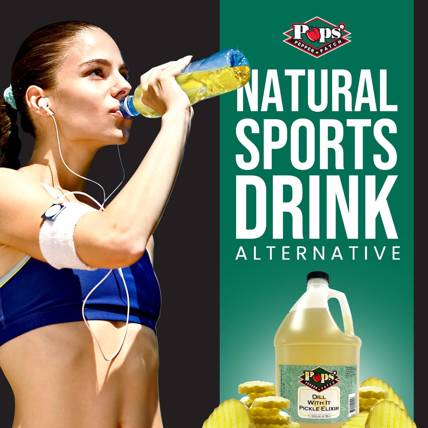 Pops Pepper Patch Dill Pickle Elixir for Leg Cramps - Real Dill Juice Brine, Hydration Aid - 1 Gallon