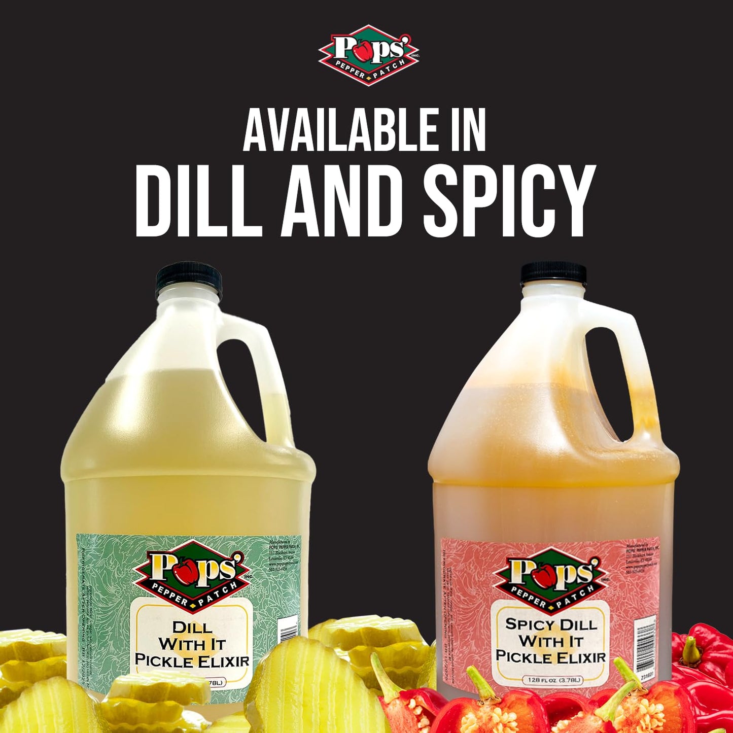 Pops Pepper Patch Dill Pickle Elixir for Leg Cramps - Real Dill Juice Brine, Hydration Aid - 1 Gallon