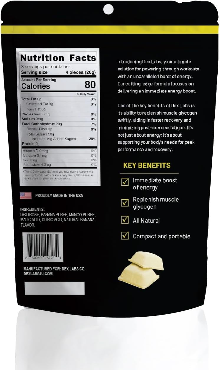 Portable Banana Mango Dextrose Energy Bites for Workouts - Glucose Tablets for Running - Dextrose Melts with Dextrose Powder (Pack of 1)