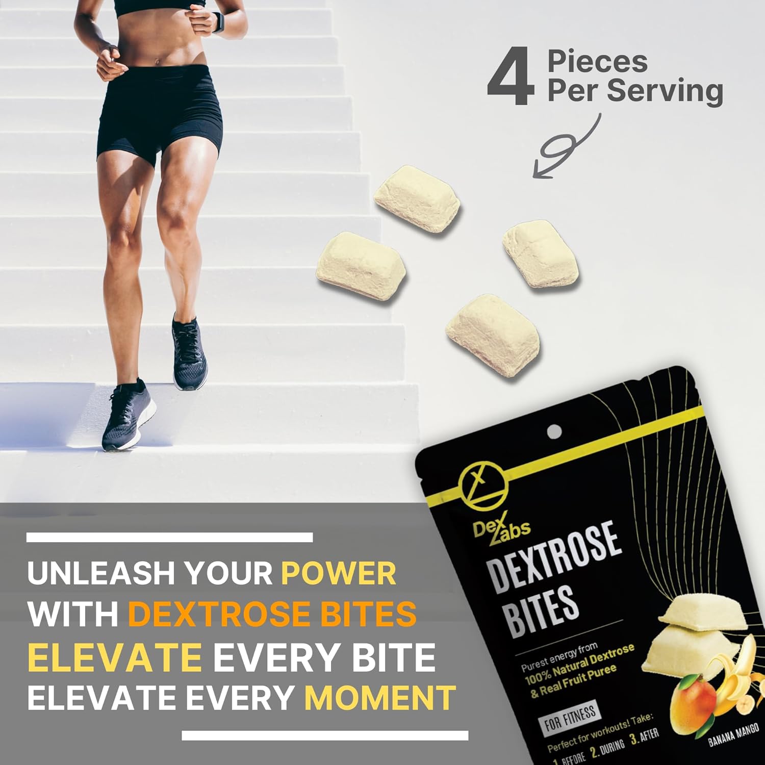 Portable Banana Mango Dextrose Energy Bites for Workouts - Glucose Tablets for Running - Dextrose Melts with Dextrose Powder (Pack of 1)