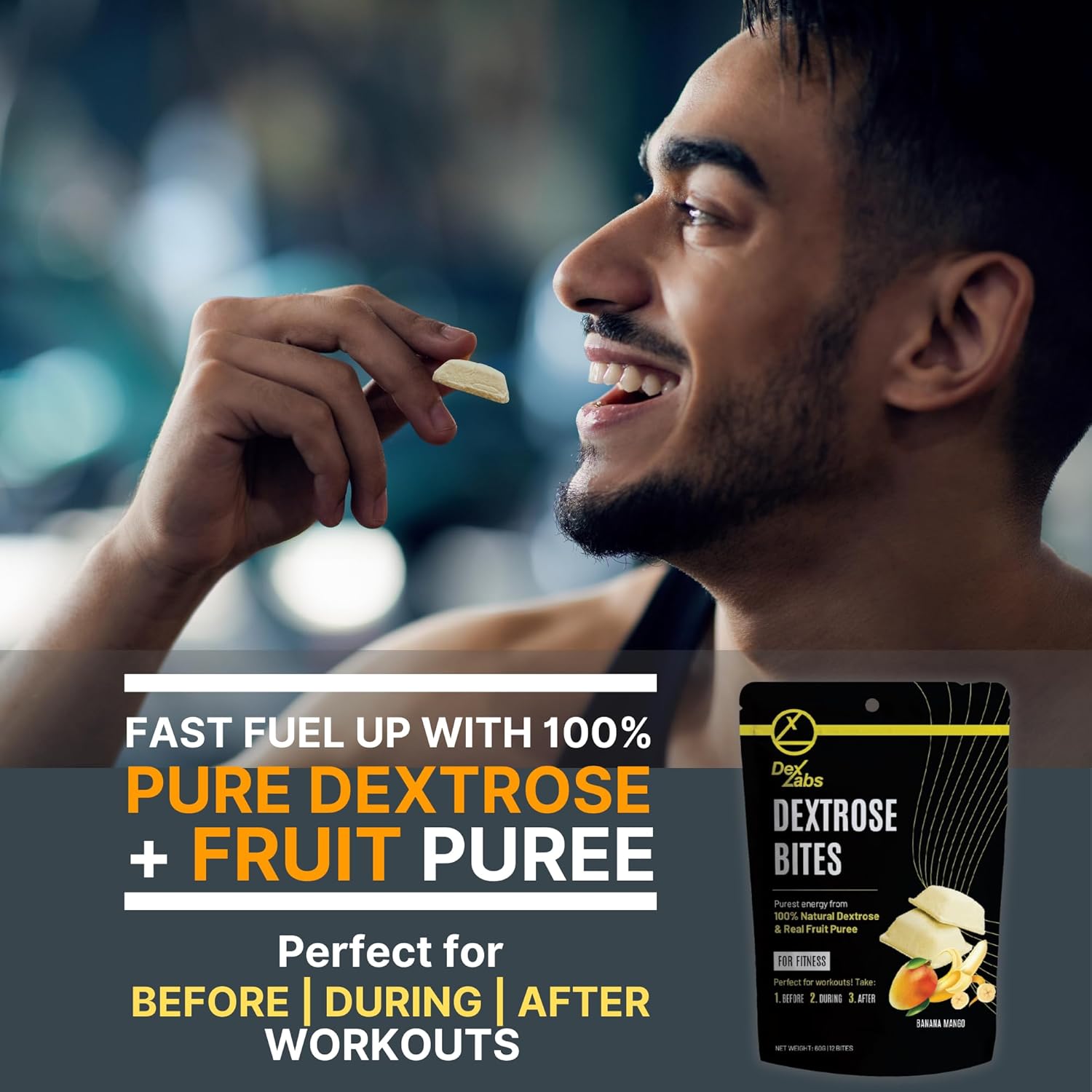 Portable Banana Mango Dextrose Energy Bites for Workouts - Glucose Tablets for Running - Dextrose Melts with Dextrose Powder (Pack of 1)
