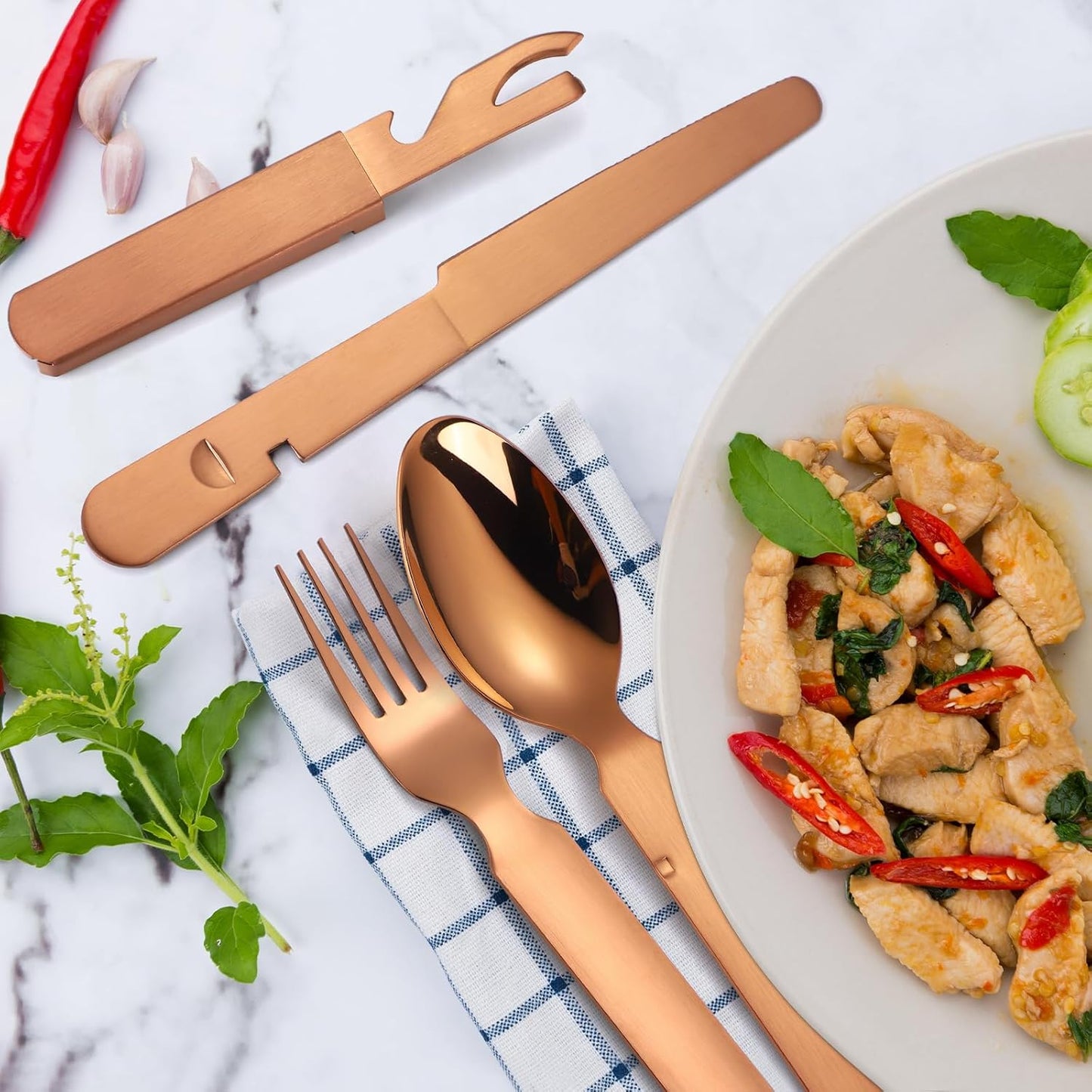 Portable Camping Silverware Set - Stainless Steel Flatware with Knife, Fork, Spoon, and Bottle Opener - Lightweight Travel Utensils for Outdoor Dining