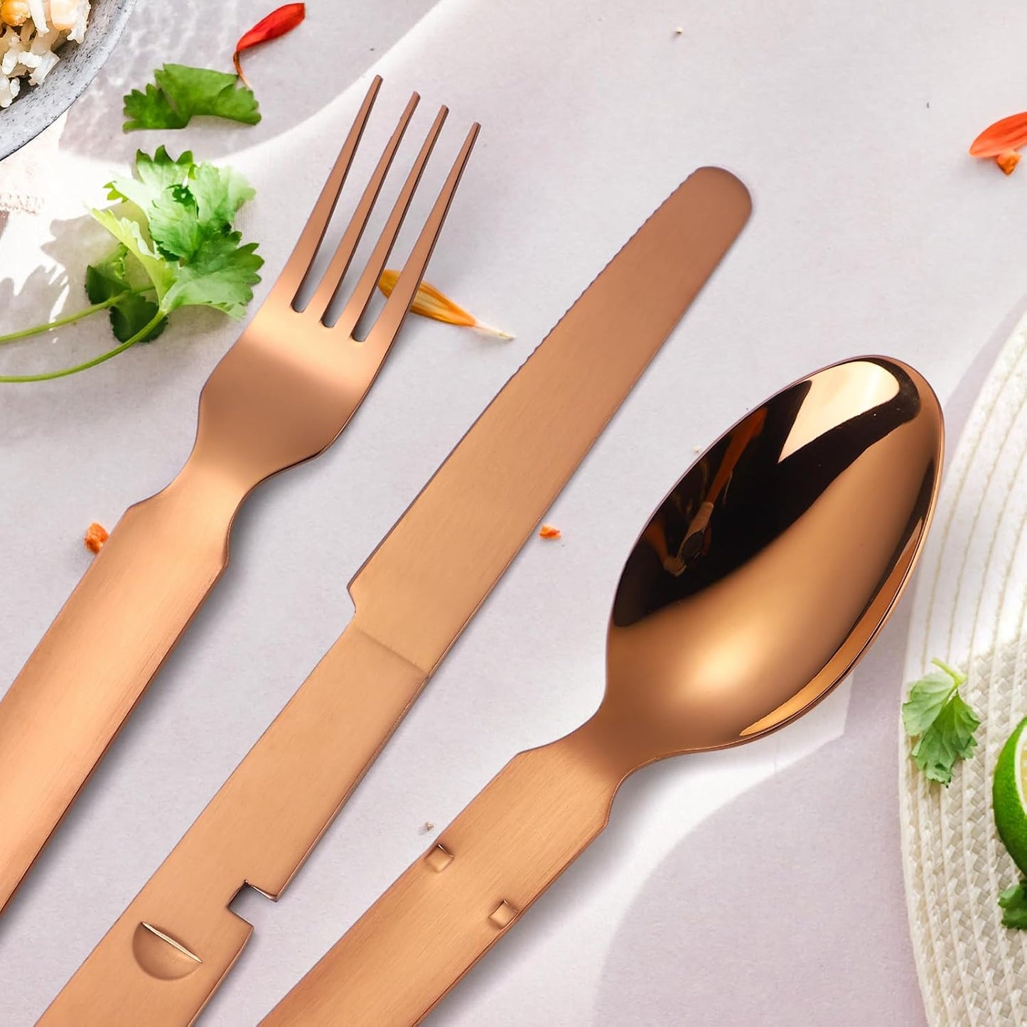 Portable Camping Silverware Set - Stainless Steel Flatware with Knife, Fork, Spoon, and Bottle Opener - Lightweight Travel Utensils for Outdoor Dining