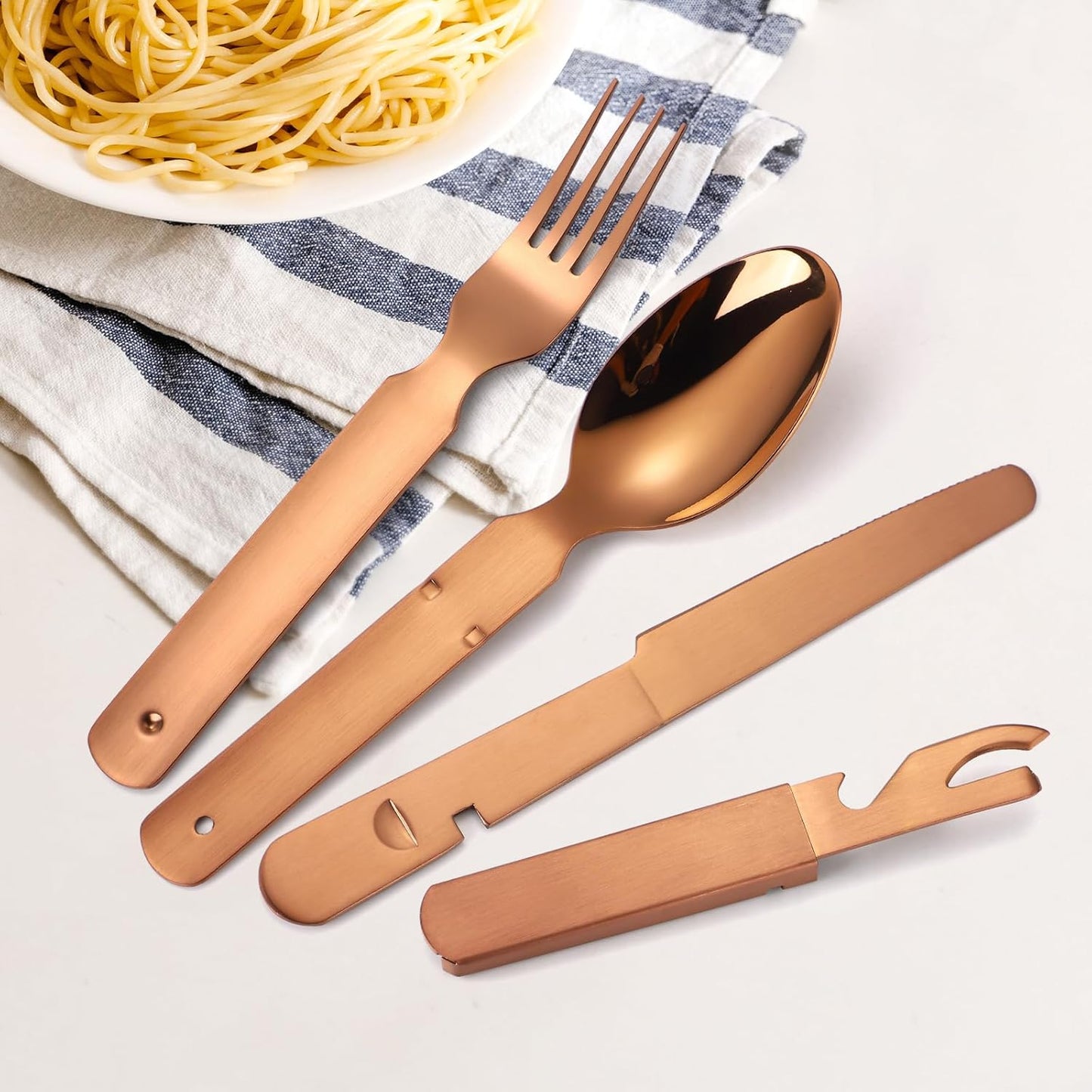Portable Camping Silverware Set - Stainless Steel Flatware with Knife, Fork, Spoon, and Bottle Opener - Lightweight Travel Utensils for Outdoor Dining