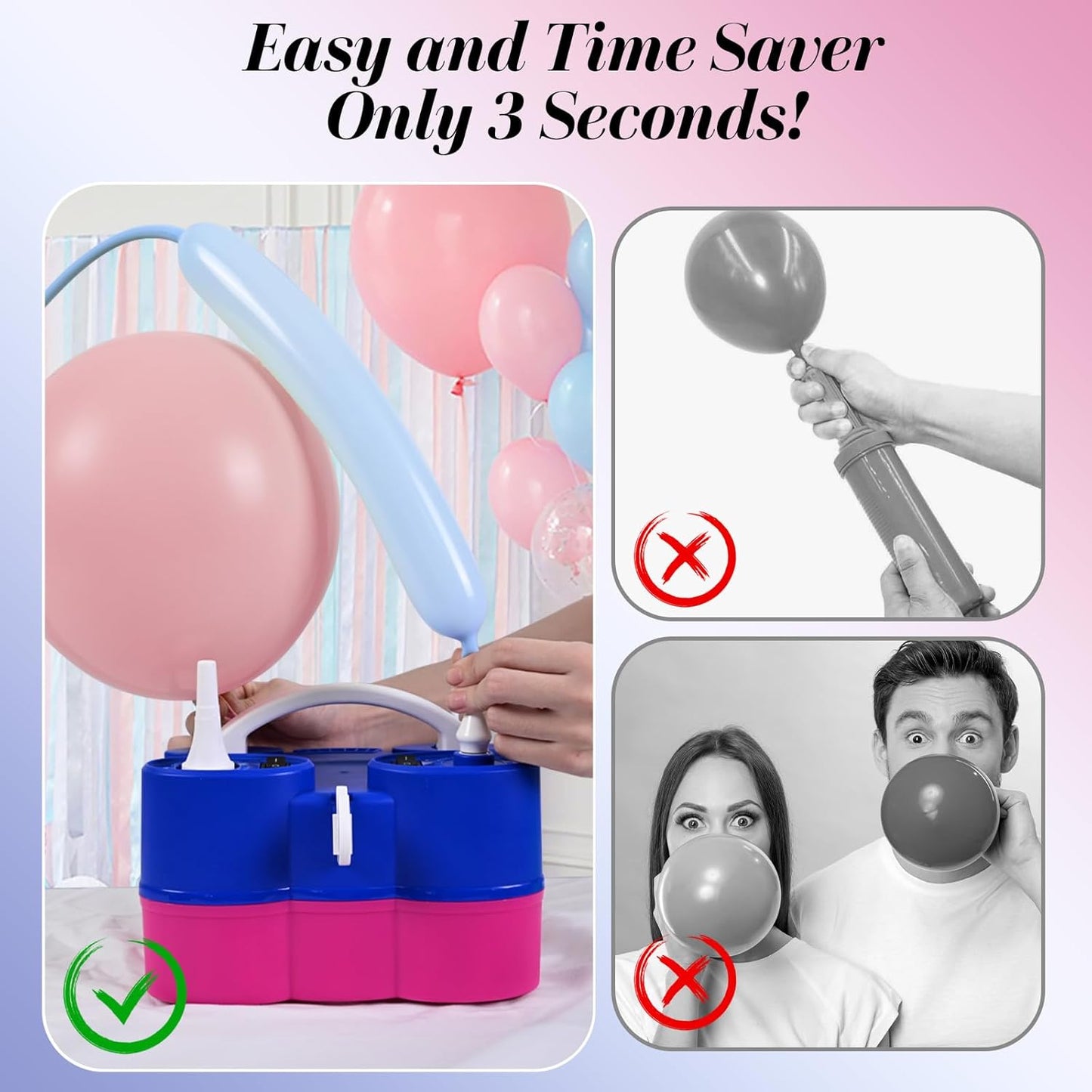 Portable Electric Balloon Pump with Dual Nozzle for Inflatables - 3-in-1 Air Blower for Latex and Foil Balloons, Pool Floats, Air Mattress - 110V Inflator Deflator