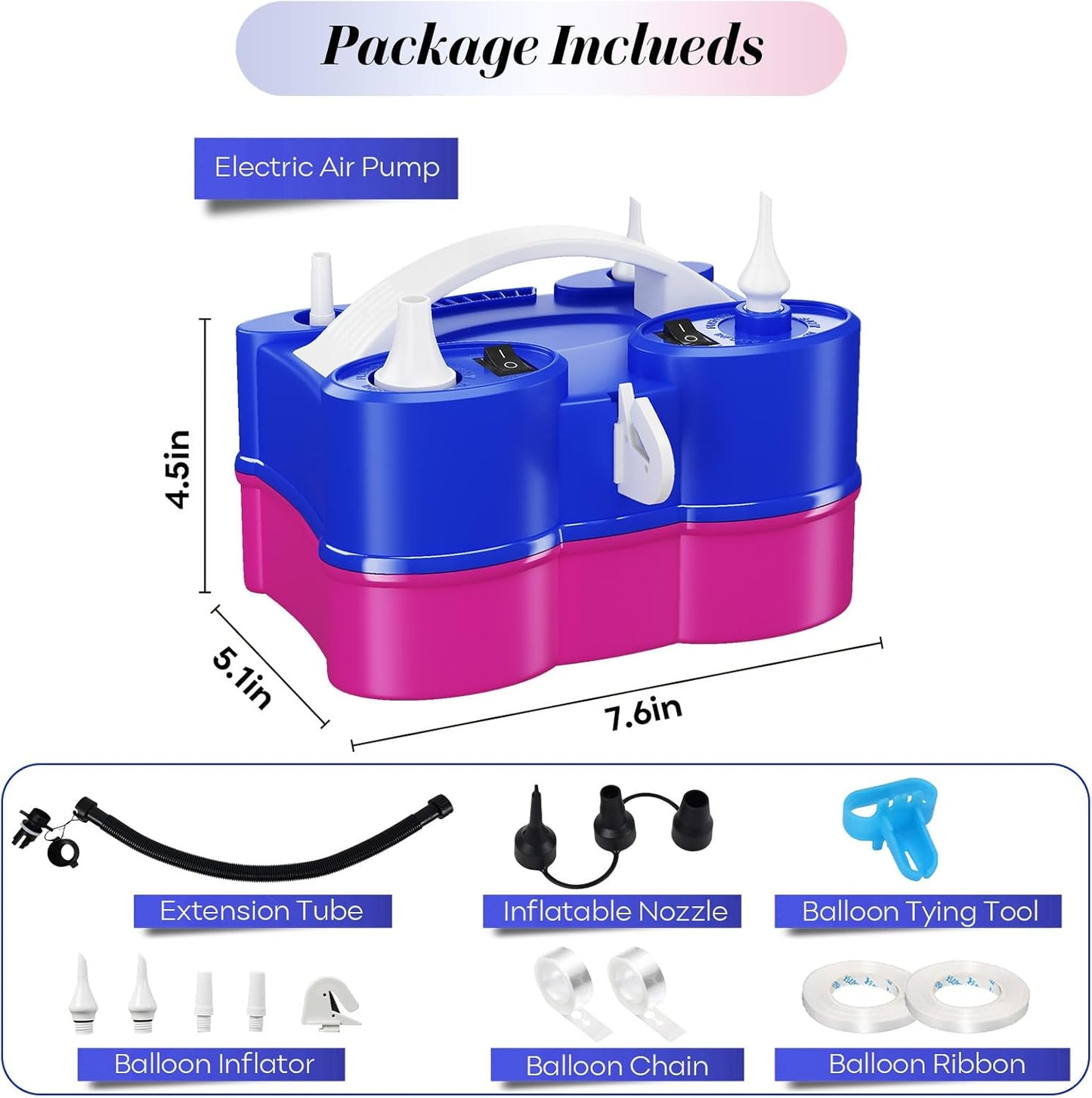 Portable Electric Balloon Pump with Dual Nozzle for Inflatables - 3-in-1 Air Blower for Latex and Foil Balloons, Pool Floats, Air Mattress - 110V Inflator Deflator
